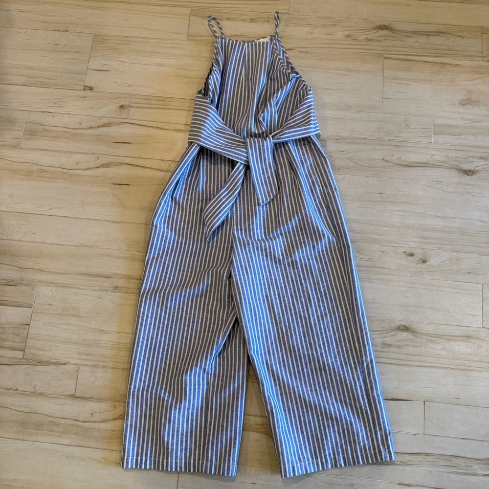 Like New Anthropologie Linen/Cotton Blend Wide Leg Jumpsuit Size L with Pockets